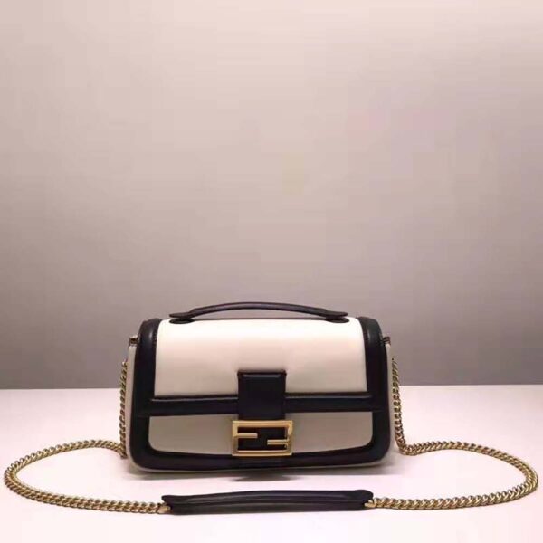 Fendi Women Baguette Chain Black and White Nappa Leather Bag (3)