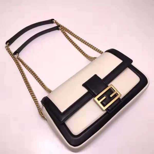 Fendi Women Baguette Chain Black and White Nappa Leather Bag (6)