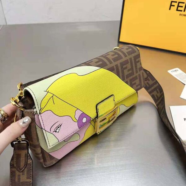 Fendi Women Baguette FF Glazed Fabric Bag with Inlay (8)