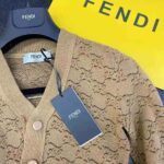 Fendi Women Beige Velvet and Viscose Cardigan with V Neck and Ribbed Edges - Image 9