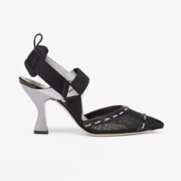 Fendi Women Colibri Black Mesh High-Heel Slingbacks with Metal Stitches (1)