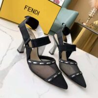 Fendi Women Colibri Black Mesh High-Heel Slingbacks with Metal Stitches (1)