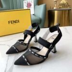Fendi Women Colibri Black Mesh High-Heel Slingbacks with Metal Stitches - Bild 3