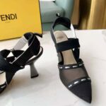 Fendi Women Colibri Black Mesh High-Heel Slingbacks with Metal Stitches - Bild 5