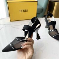 Fendi Women Colibri Black Mesh High-Heel Slingbacks with Metal Stitches (1)