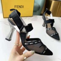 Fendi Women Colibri Black Mesh High-Heel Slingbacks with Metal Stitches (1)
