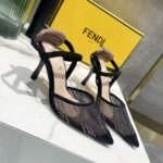 Fendi Women Colibri Black Mesh High-Heeled Slingbacks with Rhinestone Embroidery – Bild 5