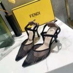 Fendi Women Colibri Black Mesh High-Heeled Slingbacks with Rhinestone Embroidery – Bild 3