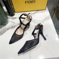 Fendi Women Colibri Black Mesh High-Heeled Slingbacks with Rhinestone Embroidery (1)