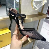 Fendi Women Colibri Black Mesh High-Heeled Slingbacks with Rhinestone Embroidery (1)