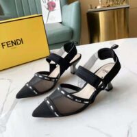 Fendi Women Colibri Black Mesh Medium-Heel Slingbacks with Metal Stitches (1)