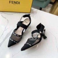 Fendi Women Colibri Black Mesh Medium-Heel Slingbacks with Metal Stitches (1)