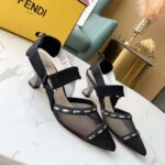 Fendi Women Colibri Black Mesh Medium-Heel Slingbacks with Metal Stitches - Image 3
