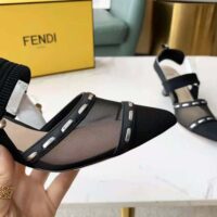 Fendi Women Colibri Black Mesh Medium-Heel Slingbacks with Metal Stitches (1)