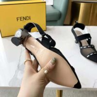 Fendi Women Colibri Black Mesh Medium-Heel Slingbacks with Metal Stitches (1)
