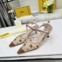 Fendi Women Colibri Lite Beige mesh and FF Karligraphy Medium-Heel Slingbacks (1)