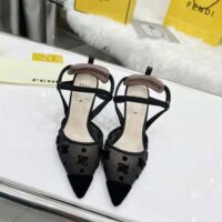 Fendi Women Colibri Lite High-Heeled Black Mesh and FF Karligraphy Slingbacks (1)