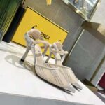 Fendi Women Colibri Pink Mesh High-Heeled Slingbacks with Rhinestone Embroidery - Image 4