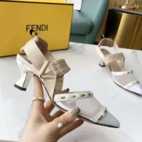 Fendi Women Colibri Pink Mesh Medium-Heel Slingbacks with Metal Stitches (1)