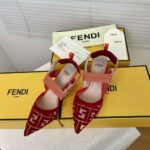 Fendi Women Colibri Red Micromesh Slingbacks with a Medium Heel - Imagen 3