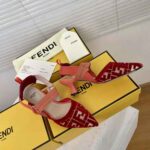 Fendi Women Colibri Red Micromesh Slingbacks with a Medium Heel - Imagen 4
