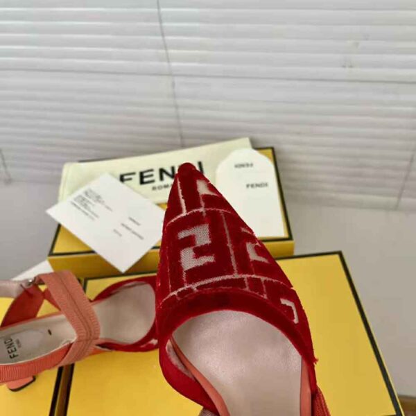 Fendi Women Colibri Red Micromesh Slingbacks with a Medium Heel (8)
