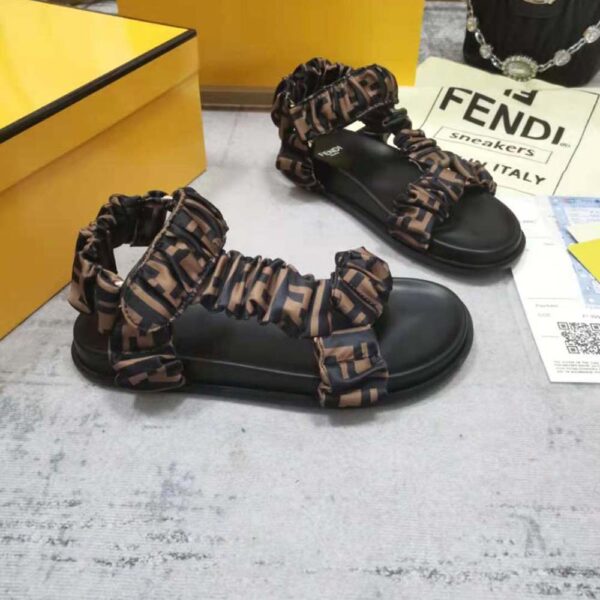 Fendi Women Fendi Feel Brown Satin Sandals (3)