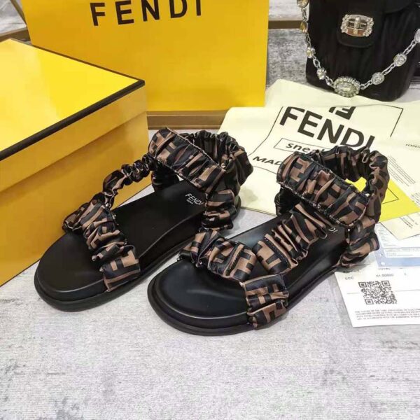 Fendi Women Fendi Feel Brown Satin Sandals (4)