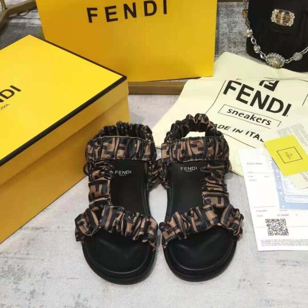 Fendi Women Fendi Feel Brown Satin Sandals (5)