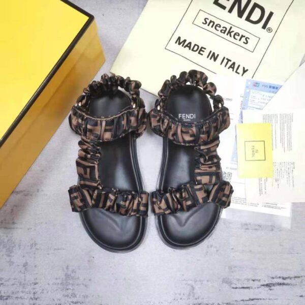 Fendi Women Fendi Feel Brown Satin Sandals (6)