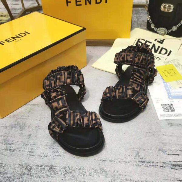 Fendi Women Fendi Feel Brown Satin Sandals (7)