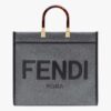 Fendi Women Fendi Sunshine Large Gray Flannel Shopper