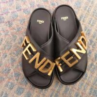 Fendi Women Fendigraphy Black Leather Slides (1)