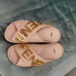 Fendi Women Fendigraphy Pink Leather Slides - Image 4