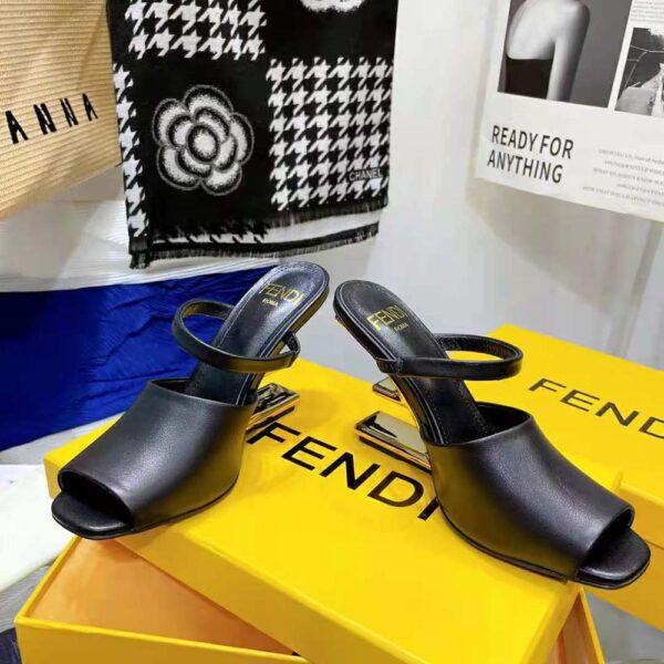 Fendi Women First Black Leather High-Heeled Sandals (3)