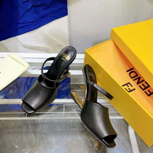Fendi Women First Black Leather High-Heeled Sandals (4)