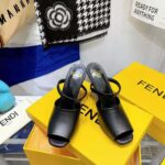 Fendi Women First Black Leather High-Heeled Sandals - Image 3