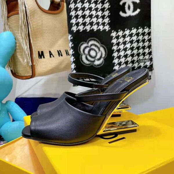 Fendi Women First Black Leather High-Heeled Sandals (8)