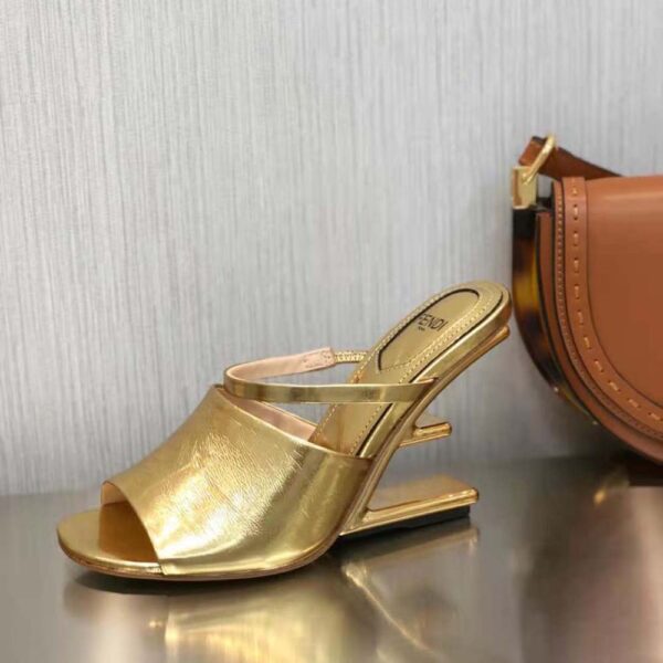 Fendi Women First Gold Nappa Leather High-Heeled Sandals (5)