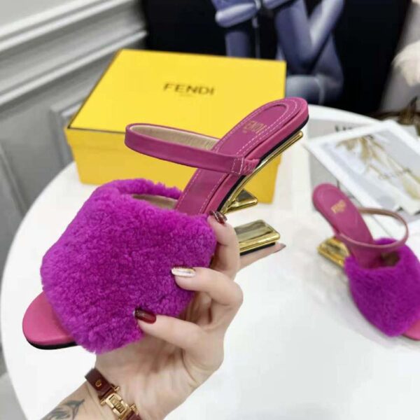 Fendi Women First Purple Sheepskin High-Heeled Sandals (2)