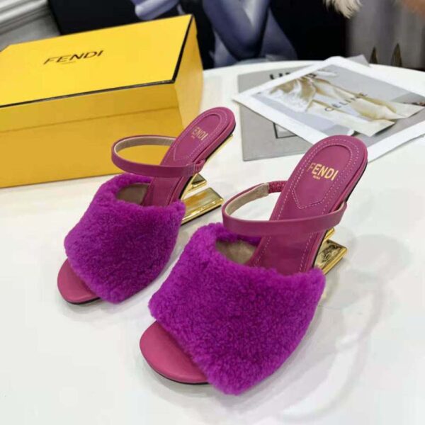 Fendi Women First Purple Sheepskin High-Heeled Sandals (6)