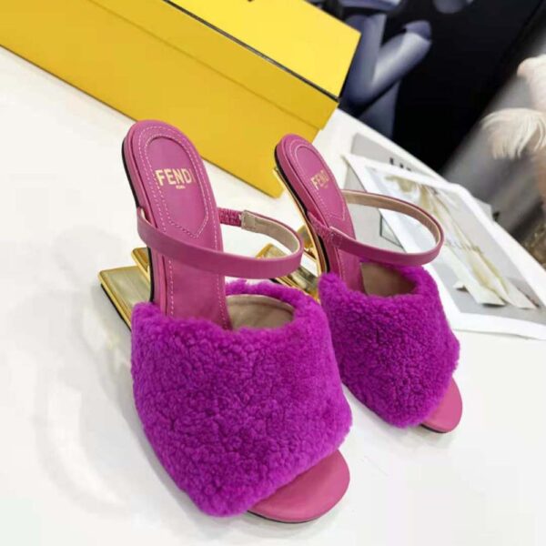 Fendi Women First Purple Sheepskin High-Heeled Sandals (8)