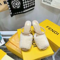 Fendi Women First White Sheepskin High-Heeled Sandals (1)