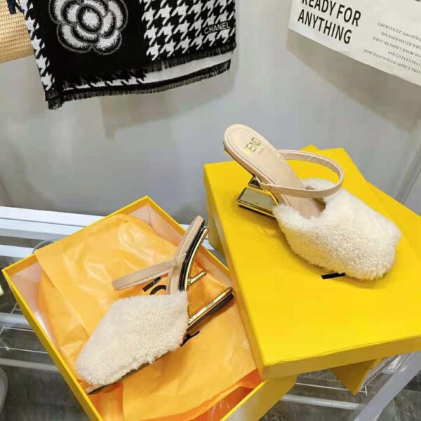 Fendi Women First White Sheepskin High-Heeled Sandals (6)