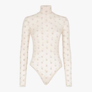 Fendi Women Long-Sleeved Crew-Neck bodysuit White Tulle Body