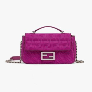 Fendi Women Midi Baguette Chain FF Fabric Bag-Purple
