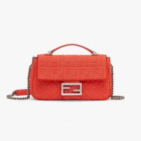 Fendi Women Midi Baguette Chain FF Fabric Bag-red (1)