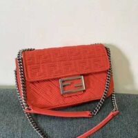 Fendi Women Midi Baguette Chain FF Fabric Bag-red (1)