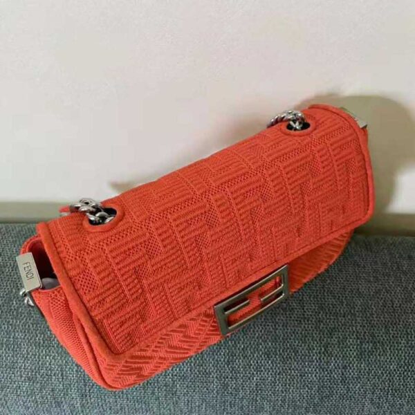 Fendi Women Midi Baguette Chain FF Fabric Bag-red (3)