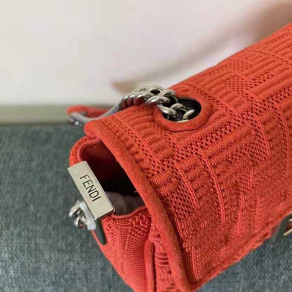 Fendi Women Midi Baguette Chain FF Fabric Bag-red (6)